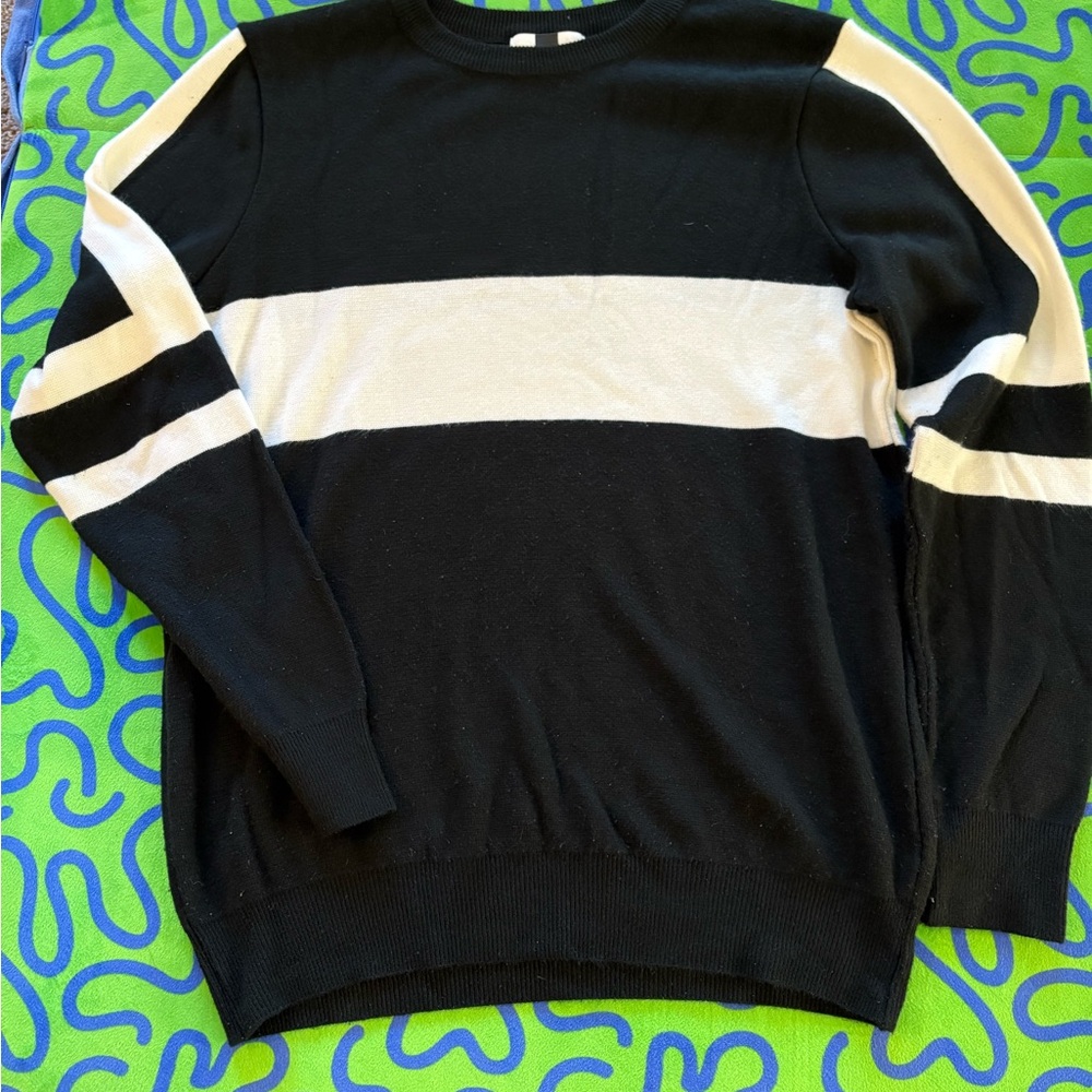 Topman Black and White Striped Crewneck Sweater